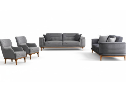 Modern Gray Upholstered Furniture Set: Sofas and Armchairs for Living Room New