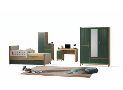 Children's room set consists of bed + two wardrobes + desk, 4-piece set.