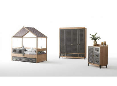 Gray Youth Room Set Children's Room Dresser, Wardrobe, and Bed 3-piece.