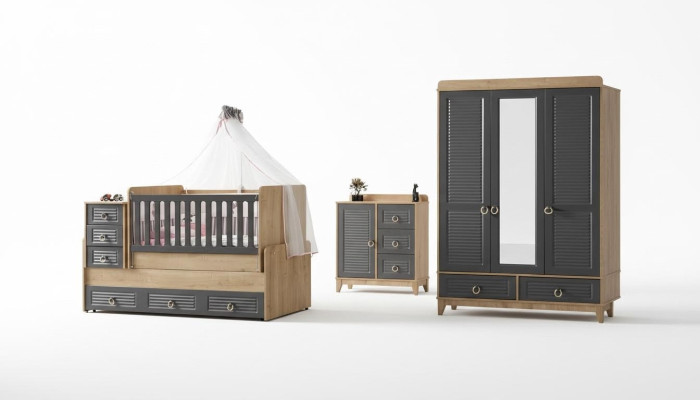 Stylish children's room furniture children's room children's bed grey wood set 4 pieces