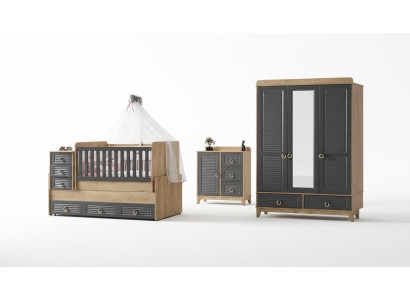 Stylish children's room furniture children's room children's bed grey wood set 4 pieces