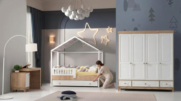 Modern children's room set bed wardrobe desk bright 3-piece new