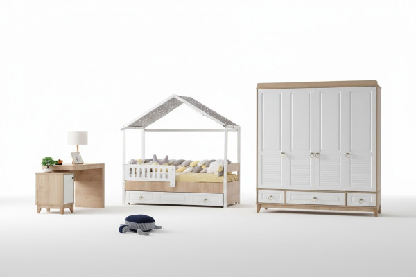 Modern children's room set bed wardrobe desk bright 3-piece new