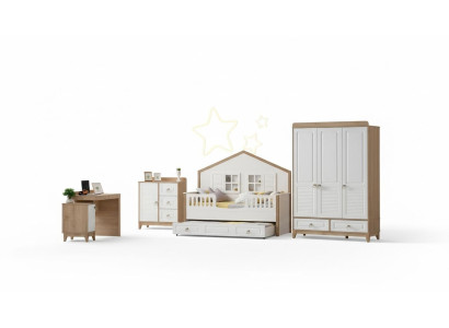 Modern children's room set bed wardrobe desk bright 4-piece new