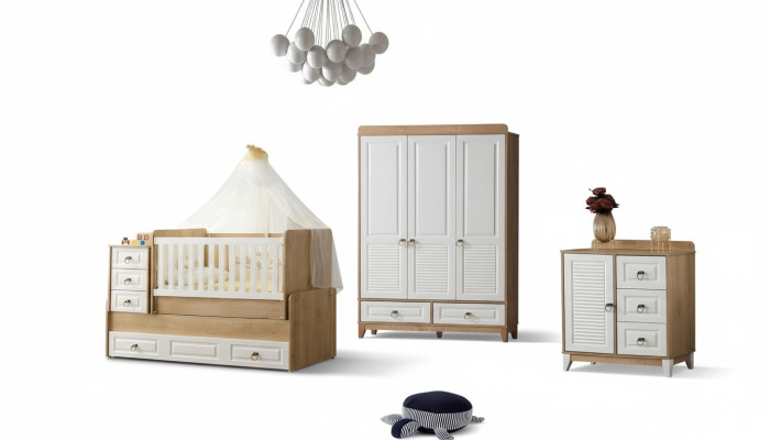Complete children's room set bed wardrobe chest of drawers bright 3-piece new