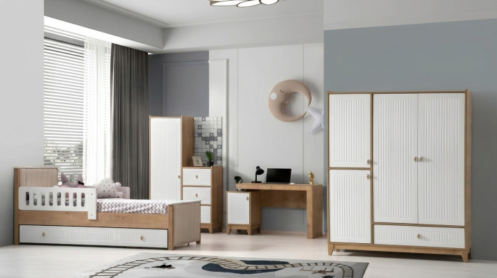 Complete children's room set bed 2x wardrobe table bright 4-piece new
