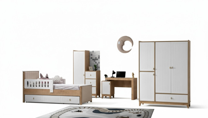 Complete children's room set bed 2x wardrobe table bright 4-piece new