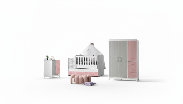 Luxurious children's room set 3-piece stylish dresser wardrobe bed multicolored