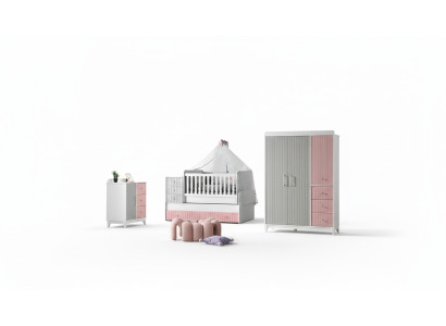 Luxurious children's room set 3-piece stylish dresser wardrobe bed multicolored