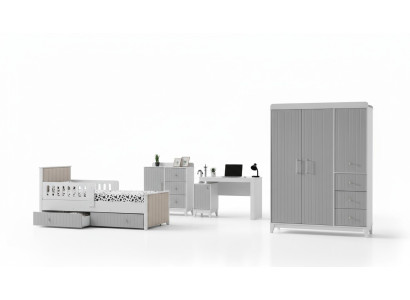 Children's room set: dresser, wardrobe, bed & desk