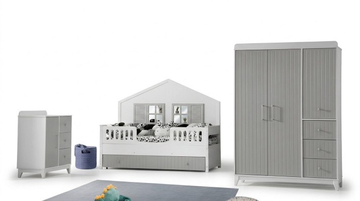Stylish 3-piece children's room set: dresser, wardrobe, light bed