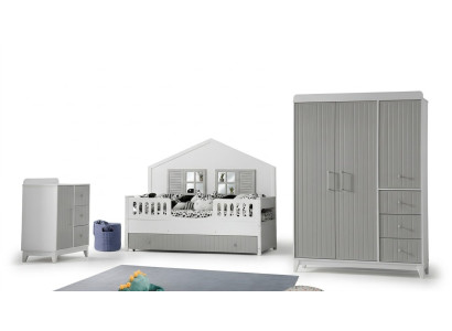 Stylish 3-piece children's room set: dresser, wardrobe, light bed