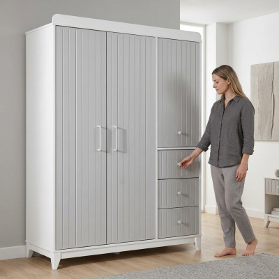 Modern children's room luxurious wardrobe in gray with plenty of storage space