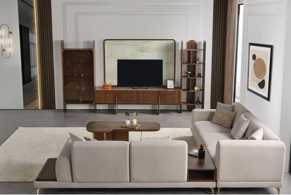 6-piece living room set by Braun: Wall unit + coffee table and side table, new