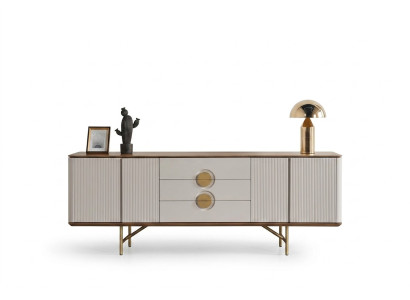 Perfect dining room set consists of beige sideboard and mirror, 2 pieces, new.