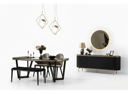 Modern 8-piece dining room set dining table 4x chairs sideboard mirror bench new