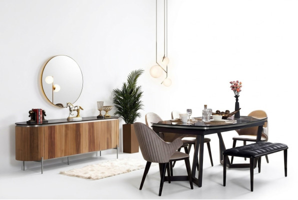 Stylish 8-piece dining room set dining table 4x chairs sideboard mirror bench new