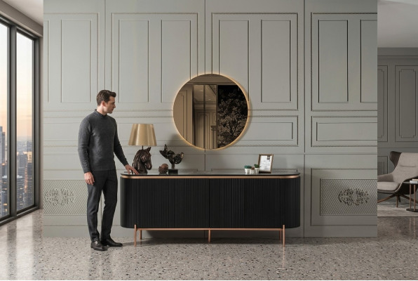 2-piece dining room set consists of luxurious black sideboard and mirror