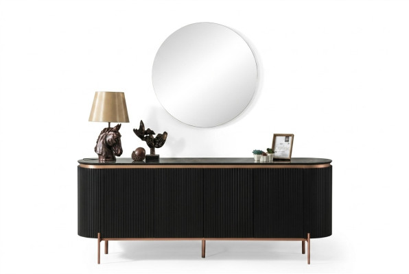2-piece dining room set consists of luxurious black sideboard and mirror
