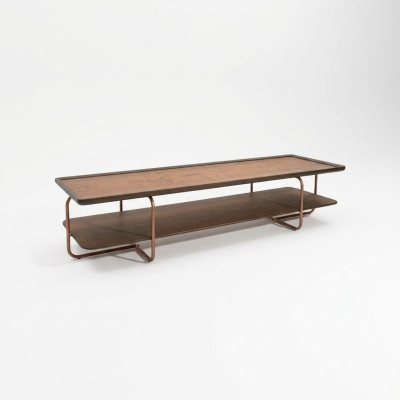Brown living room wooden coffee table with stainless steel legs elegant sofa table