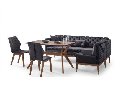 Black-Brown Dining Room Set Chesterfield Corner Bench Designer Dining Table