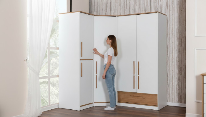 White Modern Corner Wardrobe Children's Room Furniture Noble Wooden Cabinets