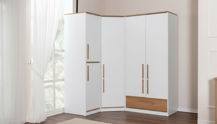 White Modern Corner Wardrobe Children's Room Furniture Noble Wooden Cabinets