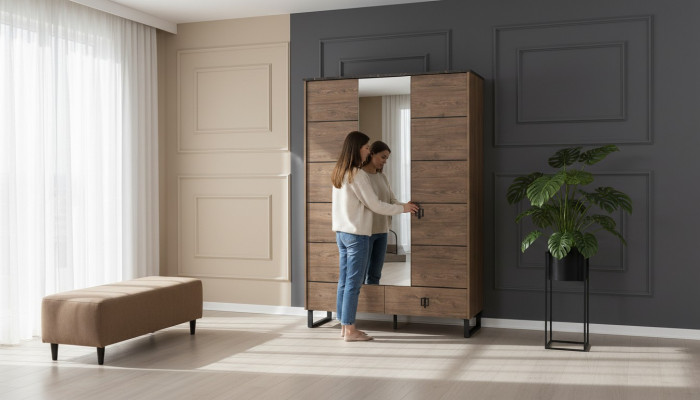 Brown wardrobe designer bedroom glass cabinet luxury wooden furniture