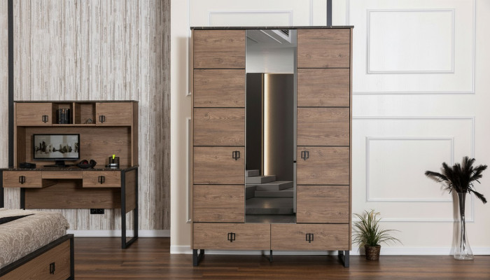 Brown wardrobe designer bedroom glass cabinet luxury wooden furniture