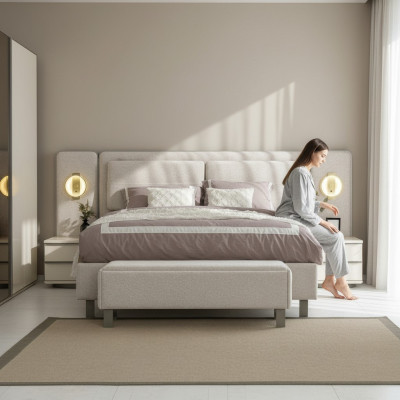 Complete bedroom furniture set: bed with bench, 2x bedside tables, 3 pieces, new