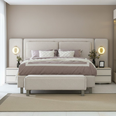 Complete bedroom furniture set: bed with bench, 2x bedside tables, 3 pieces, new