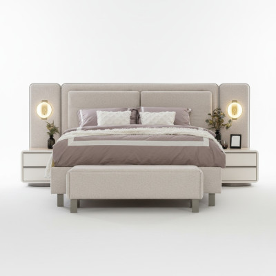 Complete bedroom furniture set: bed with bench, 2x bedside tables, 3 pieces, new