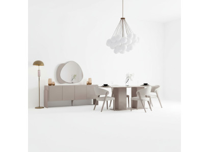 Luxurious Beige Dining Room Set Wood Table 4x Upholstered Chairs Sideboard 6-piece Set