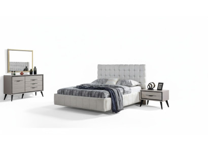 White Exclusive Bedroom with Double Bed, Designer Nightstands, Dresser