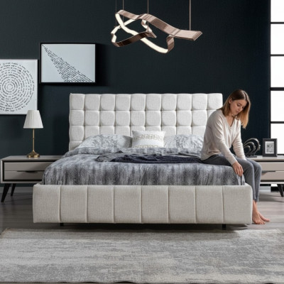 Exclusive Bedroom Set White Double Bed Luxury 2x Wood Nightstands