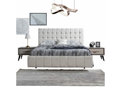 Exclusive Bedroom Set White Double Bed Luxury 2x Wood Nightstands
