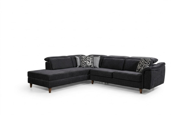 Black upholstered corner sofa L-shape couch living room living landscape new
