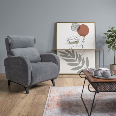 Gray reclining armchair with luxury footrest for living room