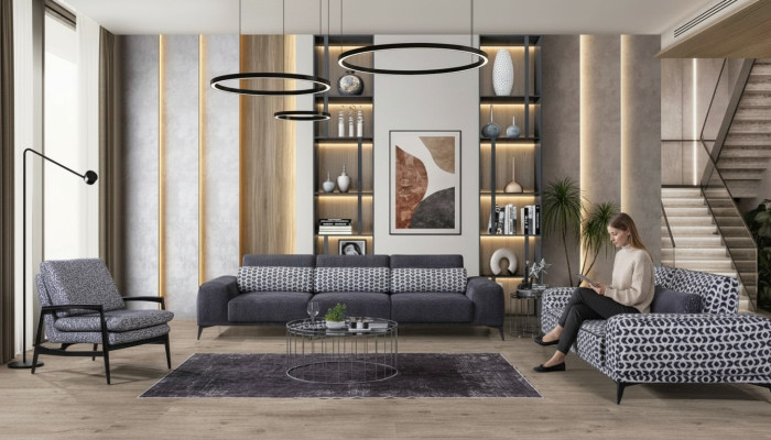 Gray living room seating ensemble exclusive three-seater single-seater 3-piece 4+3+1.