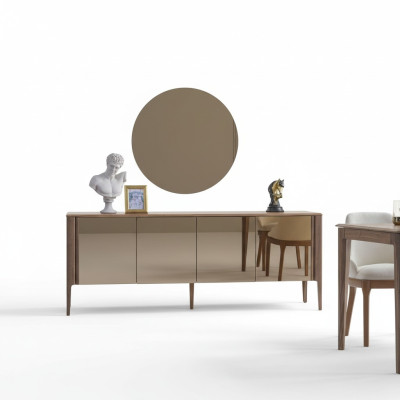 Brown dining room glass sideboard modern mirror complete 2-piece set new