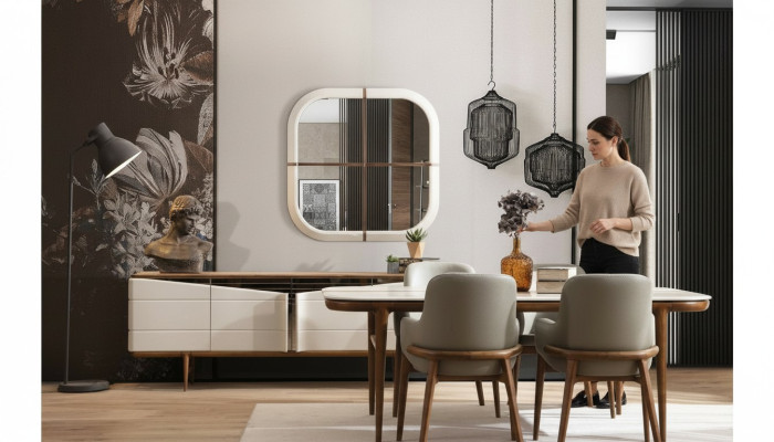Brown-White Dining Room Furniture Designer Dining Room Set Luxury 9-Piece Set