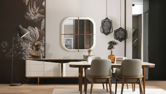 Brown-White Dining Room Furniture Designer Dining Room Set Luxury 9-Piece Set