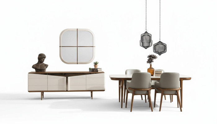 Brown-White Dining Room Furniture Designer Dining Room Set Luxury 9-Piece Set