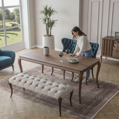 Chesterfield dining room bench and 4x upholstered chairs dining room dining table