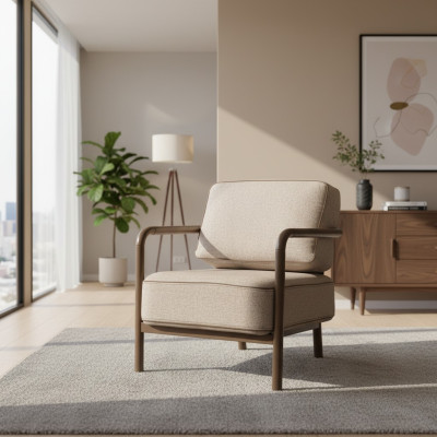 Modern beige single-seater designer living room armchair