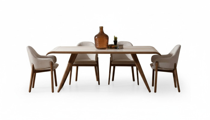 Brown Exclusive Dining Room Set Dining Table 6x Chairs Upholstered Chairs 7 Pieces