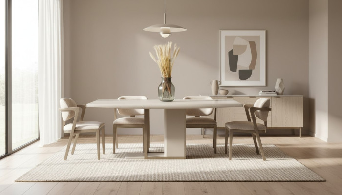 White-Beige Dining Room Furniture Rectangular Dining Table With 6 Chairs 7 pcs