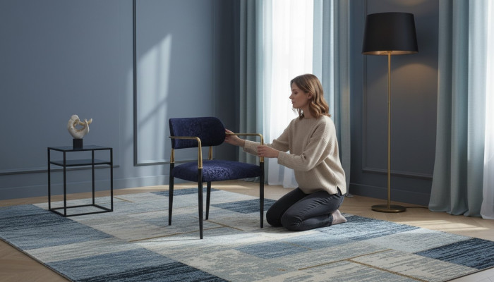 Modern blue chair stainless steel frame fabric single-seater dining room furniture