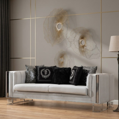 White Modern Textile Sofa Living Room 3-Seater Luxury Upholstered Couch