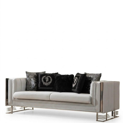 White Modern Textile Sofa Living Room 3-Seater Luxury Upholstered Couch